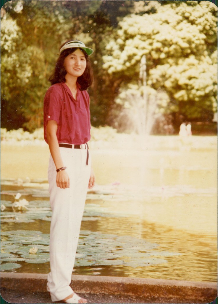 By the fountain at the Botanical Gardens - a rare stand-alone portrait of Wei Keong's mother.