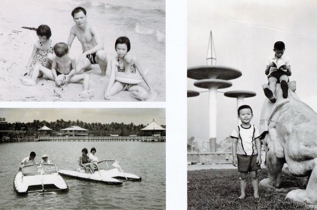 Top and bottom left: Changi Beach and Golden Palace Holiday Resort (金宫水上游乐场). Right: Kallang Park